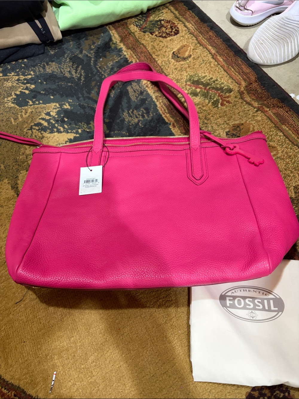 Fossil Hot Pink Leather Shoulder Tote